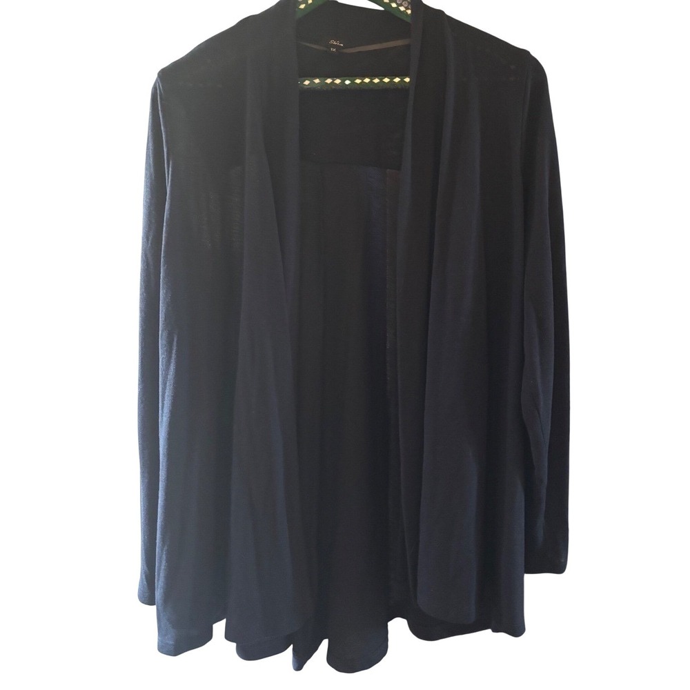 Storm Navy Blue Open Front Pleated Back Draped Cardigan Sweater